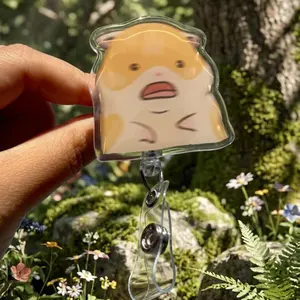 Funny Shocked  Hamster Badge Reel – Cute Meme Hamster ID Holder Retractable Clip, Kawaii Animal Work Badge, Hamster Lover Gift - Cute Surprised Hamster Badge Reel