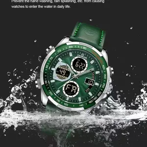 CAINUOS Men's Fashion Business Casual Watch 8003 Luminous Analog Digital Display Timepiece with Green Accents Gift Box Jewelry Waterproof Wristwatch