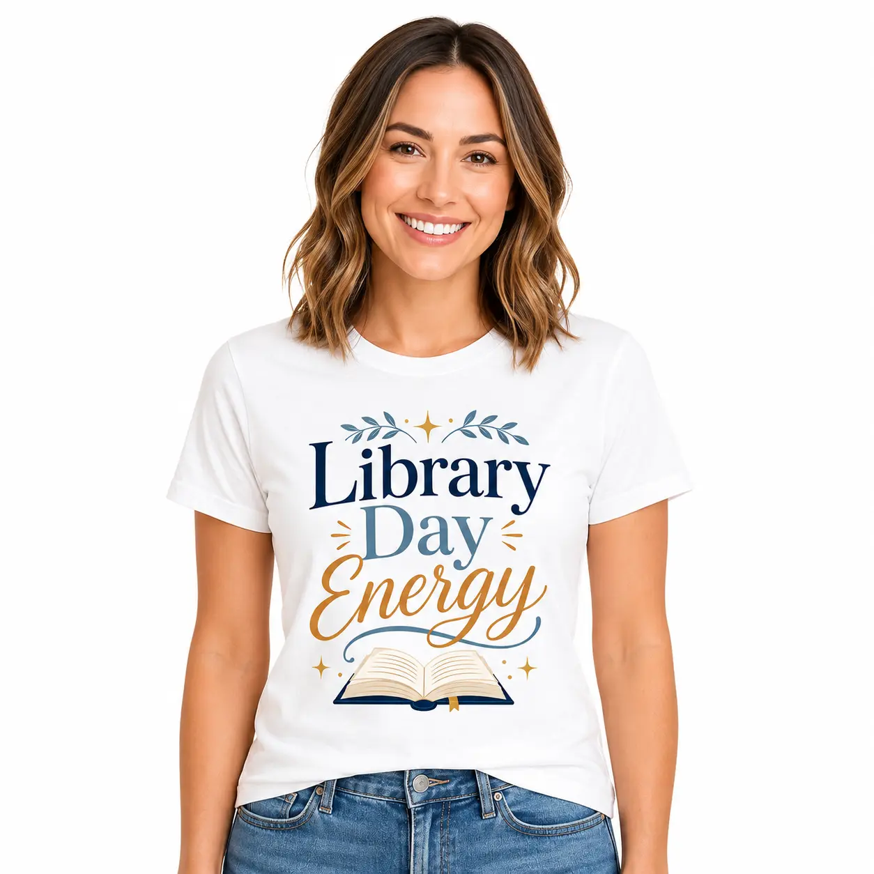 Library Day Energy Cotton T-Shirt, Back To School Librarian Tee for Women, School Library Graphic Tee, Short Sleeve Shirt