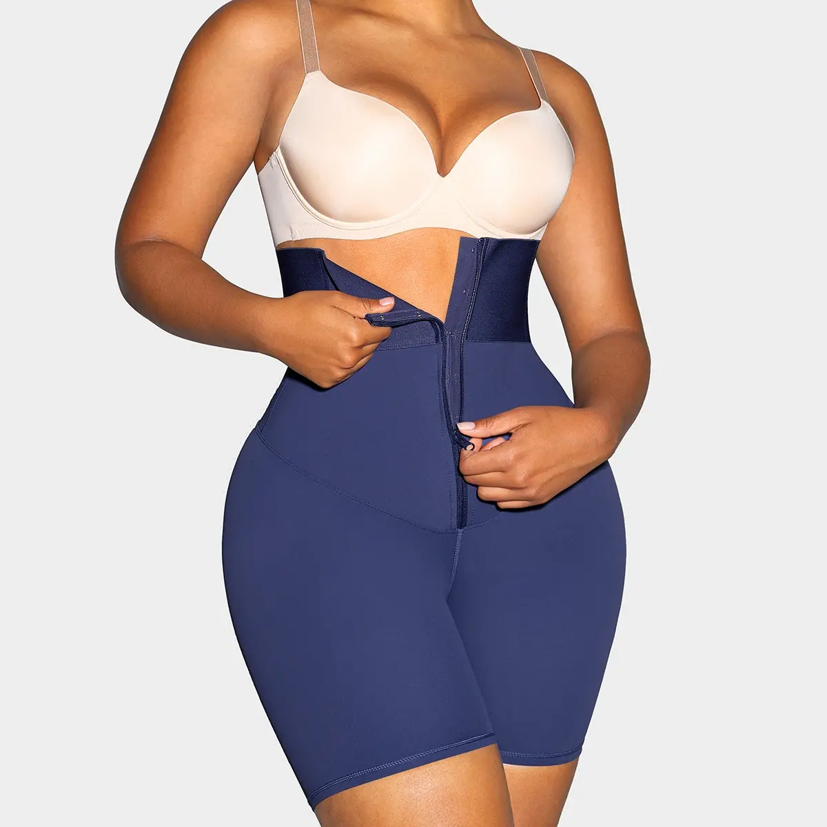 Zipper-Front Shorts-Navy Blue