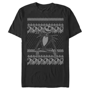 Men's The Nightmare Before Christmas Jack Skellington Distressed Christmas Sweater T-Shirt