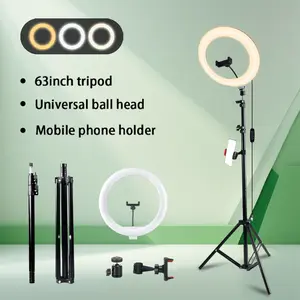 12''Selfie Ring Light with 63''Tripod Stand and Phone Holder, LED Video Light for Recording/TikTok/Makeup/Photography, Circle Fill Light for iPhone&Android Phones tripod  for  iphone dimming level#New Years