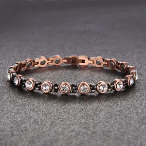 1pc Magnetic Copper Bracelet For Women, 99.99% Pure Copper Bracelet with Cubic Zirconia 3500Gauss Magnets Jewelry Gift