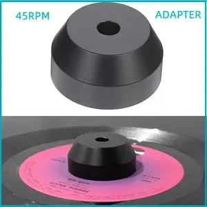 45 rpm adapter, suitable for 7-inch vinyl record players, compatible with vinyl record players and turntable accessories, solid aluminum 45 rpm record player adapter (black/silver)