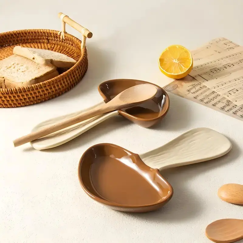 2PCS  Ceramic Mushroom Soup Spoon Holder Vintage Style Kitchen Utensil Organizer High Appearance Level Home Dining Accessory