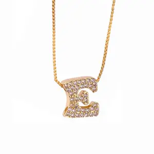 26 letters inlaid zircon necklace box chain 19in girl's name initials jewelry gift