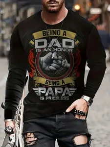 Men's Casual Fitted Round Neck Long Sleeve Sweatshirt, Polyester Blend Knit Fabric, Loose Pullover for Fall/winter, Perfect Gift for Dad, Knitwear