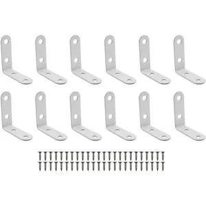 12 count White 50mmx50mmx16mm Stainless Steel 90  Corner Brace Brackets L Bracket Right Angle Bracket Wall Mounted Fastener for  Shelf Furniture Cabinet