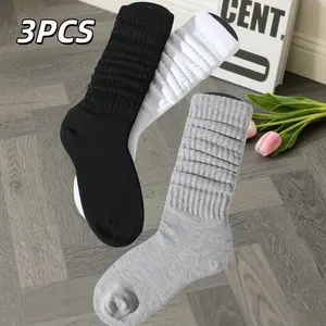 3 Pairs Women's Slouch Socks Knit Knee High Tube Scrunch Sock  All Seasons Casual Chic Design Comfortable Fit
