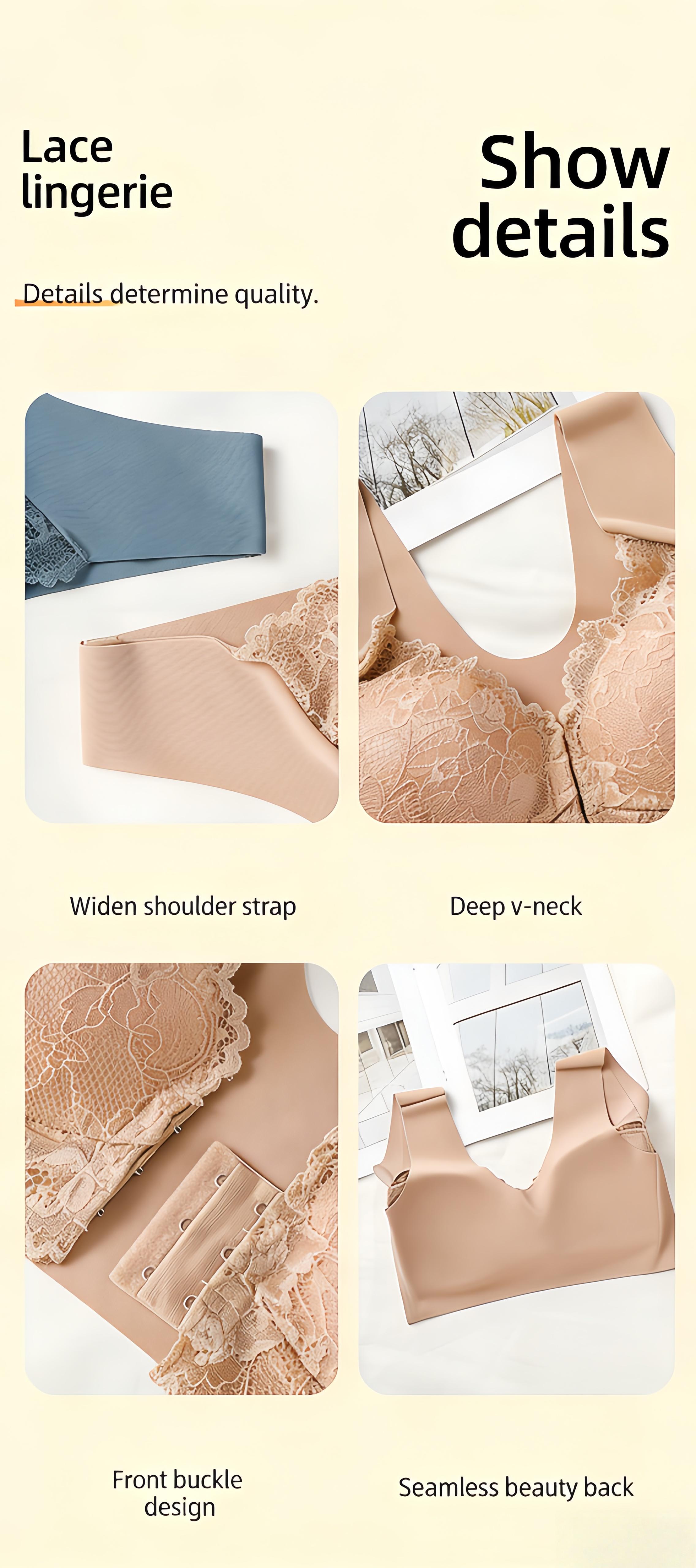 Plus Size Wireless Front Closure Lace Everyday Bra, Light Stretchy Fabric, Customized Fit for Womenswear, Back Smoothing Supportive Bra for Outfit & Workout