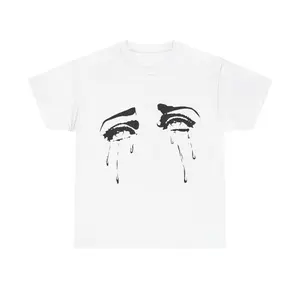 Emo Gothic T-Shirt Crying Tears Tee Y2k Shirt Anime Fan Tshirt Emotional Face Casual Comfortable Cotton Crewneck Fashion Fit Top
