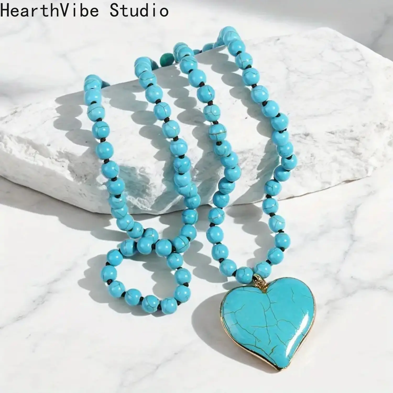 Women's 2026 Turquoise Heart Pendant Necklace, Ethnic Youth Bohemian Style Sweater Chain, Unisex Sports & Outdoor Accessory
