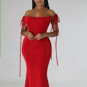 Slinky Strap Tie Shoulder Backless Long Dress Elegant Comfortable Womenswear Formal