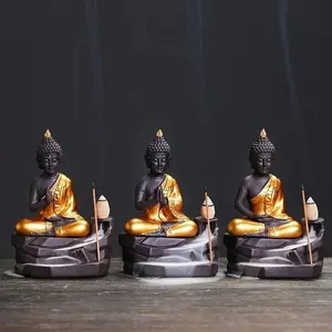 Buddha Design Incense Burner, 3 Counts/set Backflow Incense Burner, Handmade Incense Stick Holder for Home Relaxation Meditation