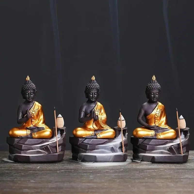 Buddha Design Incense Burner, 3 Counts/set Backflow Incense Burner, Handmade Incense Stick Holder for Home Relaxation Meditation