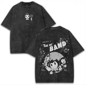 Retro Washed Bendy Boris The Wolf Alice Angel Tee Bendy and The Ink Machine Print Short Sleeve Crewneck Oversized Streetwear T Shirt for Men and Women