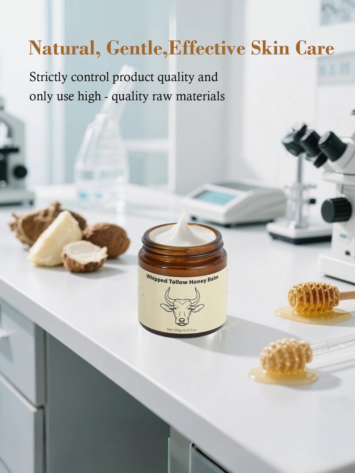 Organic Grass-Fed Beef Tallow Balm with Raw Honey & Beeswax - Natural Moisturizer for All-Body Skin Care, Hydrating Formula with Vitamins A, D, E, K, 4.23 Oz -Unscented