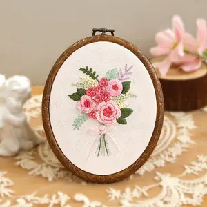 Floral  embroidery  kits for beginner, diy handmade embroidery sets with pattern, fabric,needle,thread for decoration