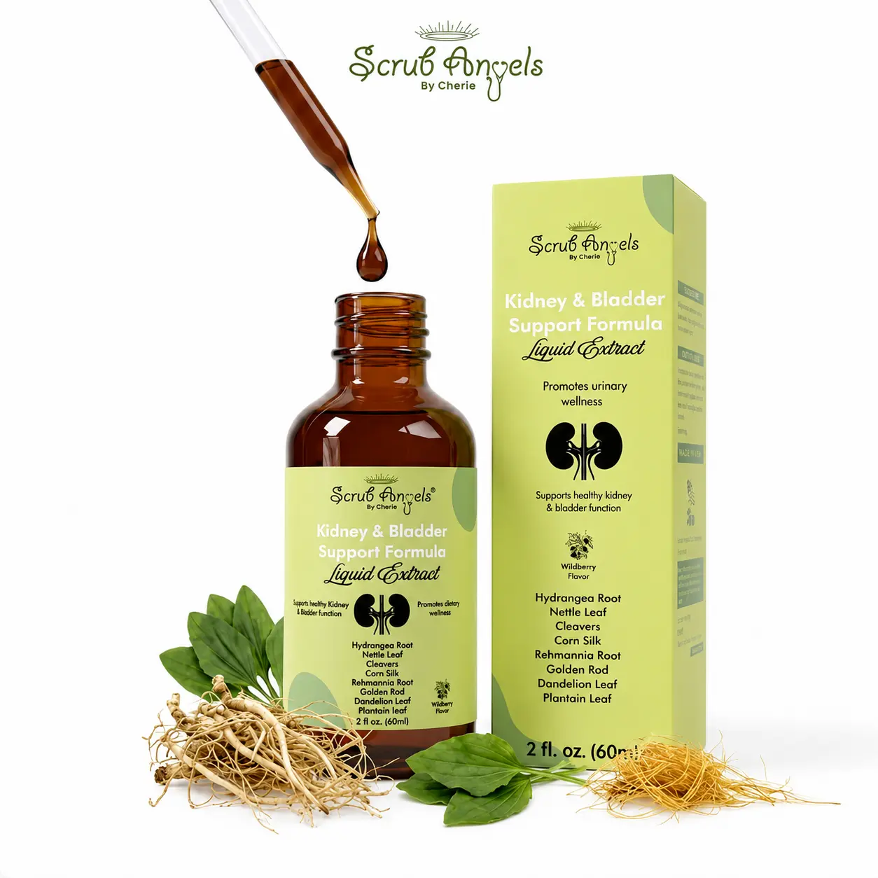 Scrub Angels Kidney & Bladder Support Herbal Supplements - Vegetarian Liquid Extract, Natural Detox Formula for Adults with Cleavers