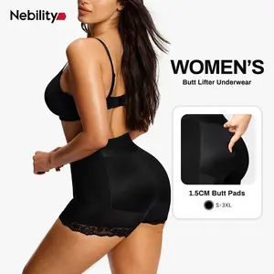 Nebility Women's Butt Lifter Panties 3D Padded High Waisted Tummy Control Shapewear Lace Hem Compression Underwear Hip Enhancer for Natural Curves Under Dresses Basic Womenswear shapewear slip anti-slip silicone Butt Lifter Shapewear
