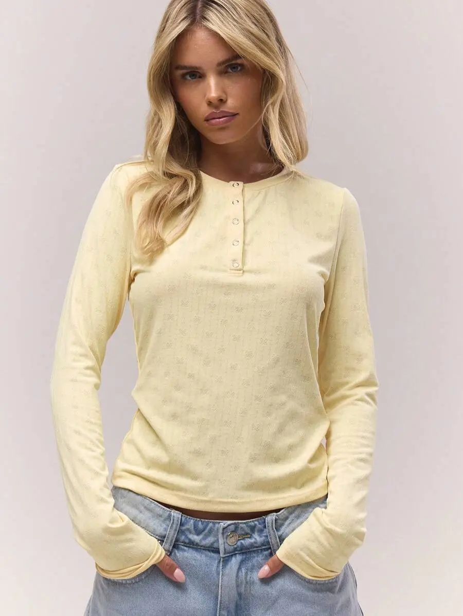 Long Sleeve Pointelle Pattern Button Down Top Old Money Cute Country Cottage Core Casual Lounge Top For Women Holidays Party Valentines Day Summer