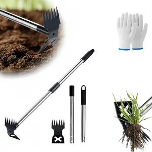Weed Puller Tool with Long Handle, Heavy Duty Manual Weed Remover, 2 in 1 Weed Rake&Grabber & Garden Hoe, Uprooting Tool for Dandelion, Gardenia, Yard, Lawn and Garden