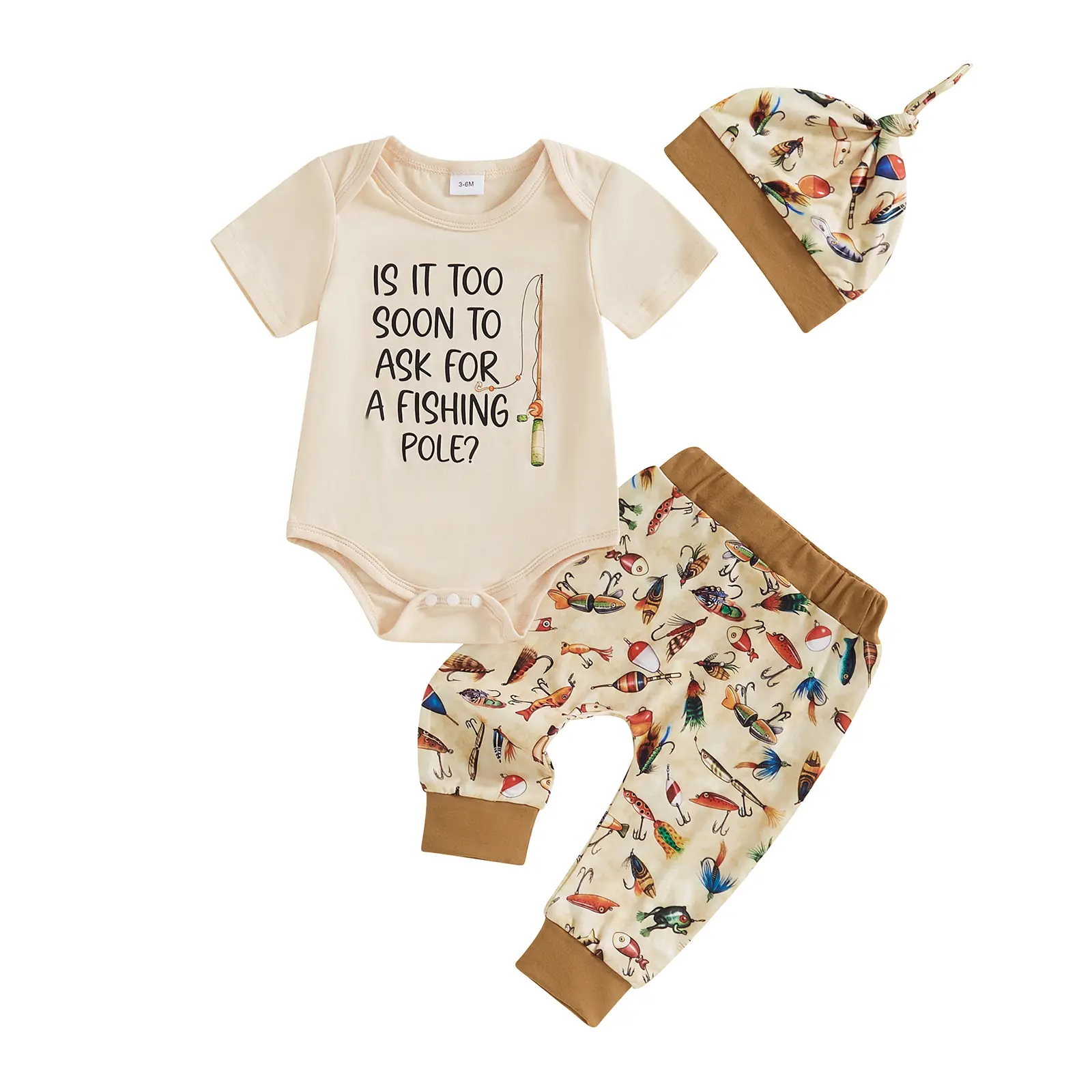 Canrulo Newborn Baby Boy Fishing Outfit Letter Short Sleeve Romper Fish Print Pants Hat 3Pcs Set Baby Fishing Summer Clothes