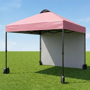 YJ-Garvee Canopy Tent, 10x10 Ft Portable Pop Up Outdoor Gazebo with 1 Removable Sidewall, Silver Coated Waterproof Tent with Roller Bag, Adjusable Heights Commercial Instant Shelter, Peach Pink
