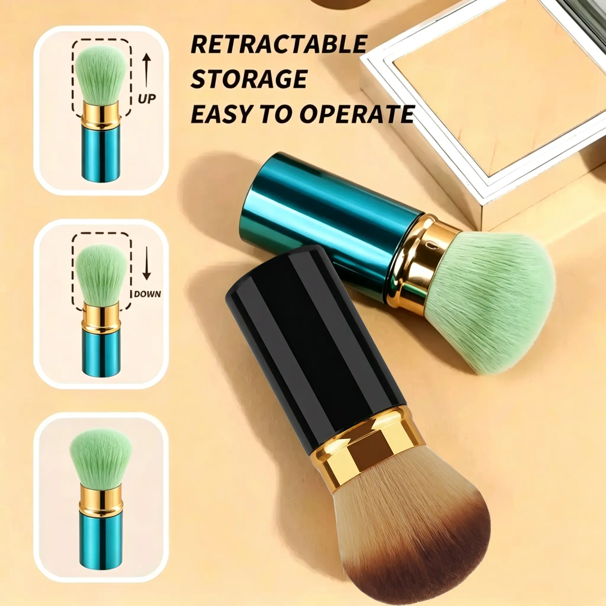 Retractable Kabuki Brush with Protective Cap, Portable Travel Makeup Brush with Ultra-Soft Bristles for Flawless Powder and Blush Application, Makeupbrushes, Powder And Brush
