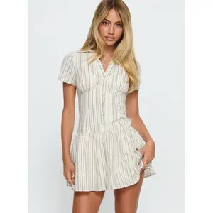 Windswept Shirt Mini Dress Cream / Black Stripe