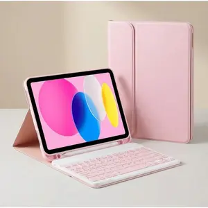 iPad 11th & 10th Gen Case with Detachable Bluetooth Keyboard – A16 2025 11" / 10th Gen 2022 10.9", Pencil Holder, Square Keycaps, Pink