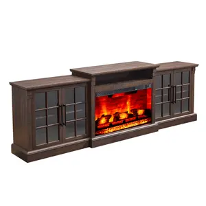 Amerlife 97" Farmhouse TV Cabinet - Fireplace TV Stand, Indoor Entertainment Center with Large Storage Space and Adjustable Shelf for Living Room, Fireplace Tv Stands
