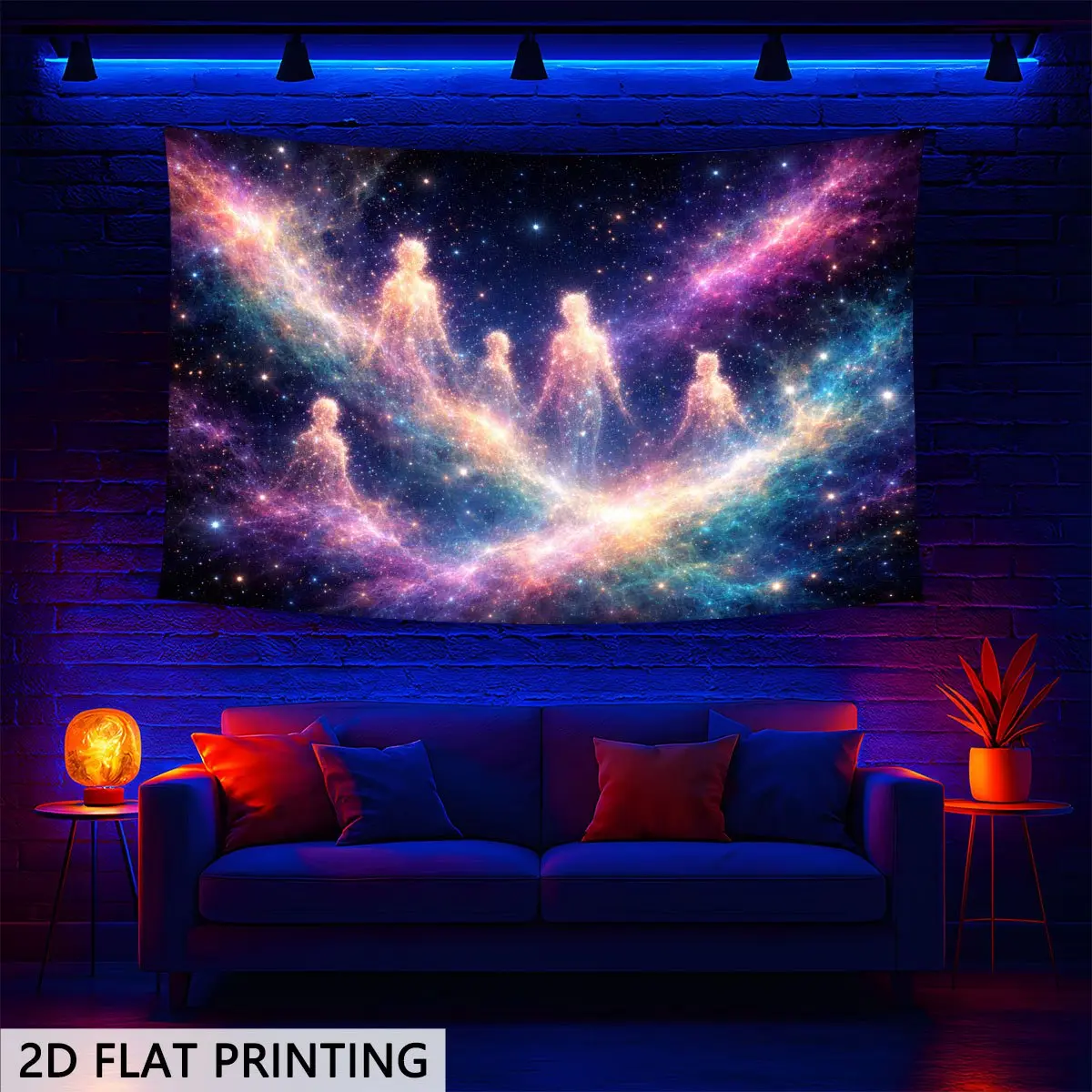 Glow Stick Tapestry - 2D Flat UV Blacklight Reactive Vertical Cosmic Galaxy Hanging Decorations Tapestry, Colorful Illuminated Home Decor for Bedrooms, Dorms, Hanging Decorations Tapestries, Colorful Tapestries