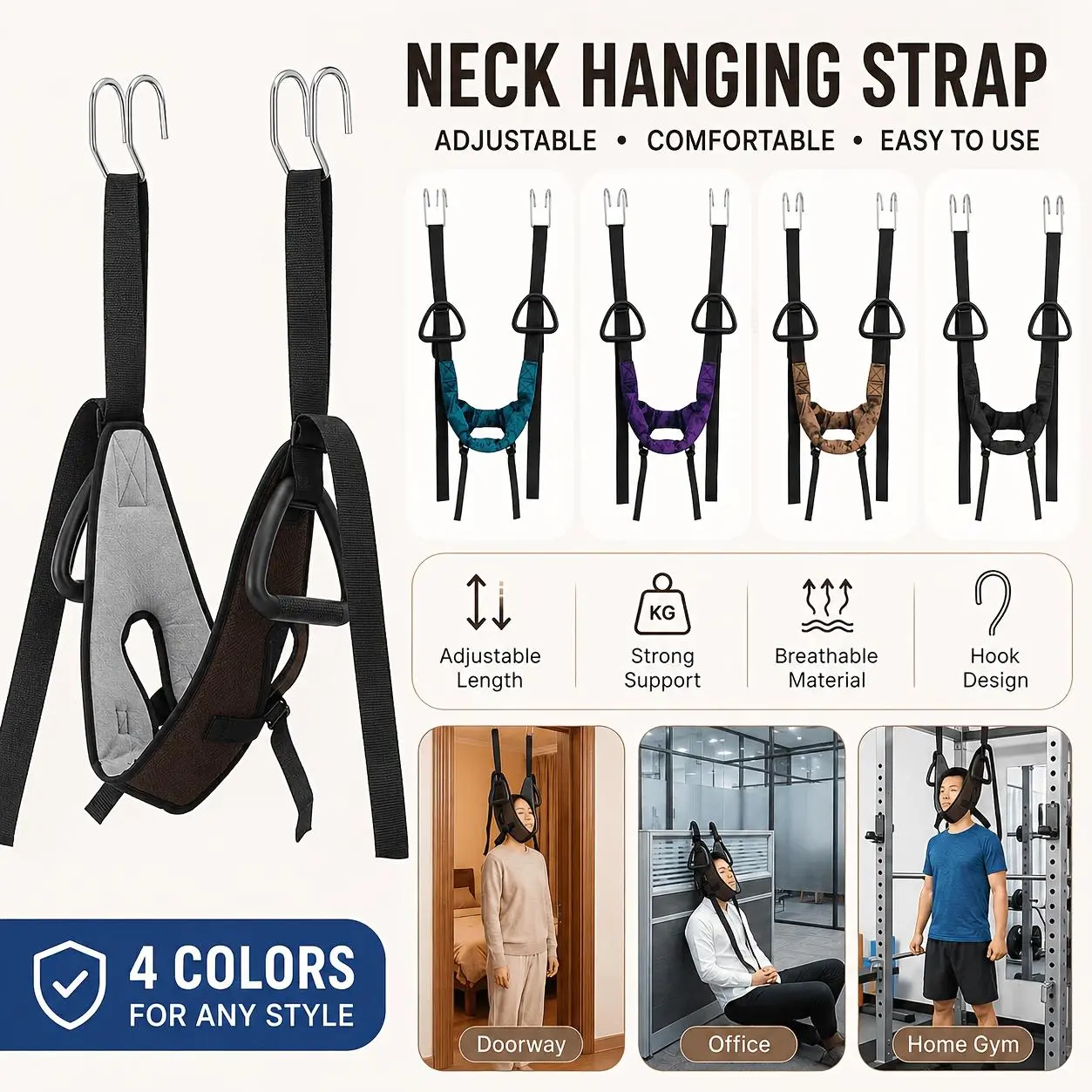 Cervical Neck Traction Device Over Door for Home Use, Portable Neck Stretcher Hammock for Neck, Physical AIDS for Neck Decompressor, Cervical Traction Belt, Single Bar Suspension Traction Belt, Cervical Support Neck Brace