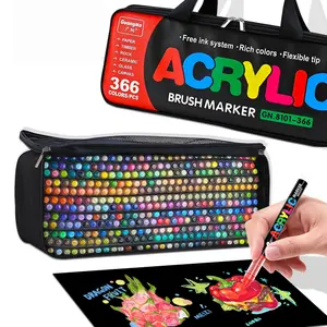 366 Colors Acrylic Paint Markers with Automatic Ink Control System, Soft Brush Tip Acrylic Markers for Paper, Rock, Wood, Canvas, Glass and Ceramic Art Supplies, Paint Pens & Paint Markers with Bag