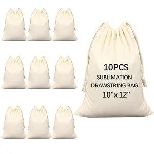 10 PCS Sublimation Blank Drawstring Bag Reusable Canvas Heat Press DIY Crafts Party Wedding Christmas Home Storage Art Supplies