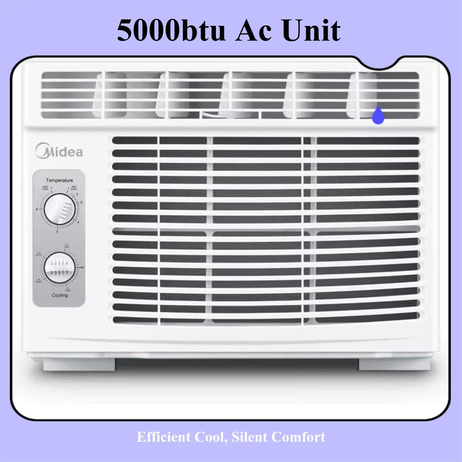 Like New Open Box Midea 5000 BTU Compact Window Air Conditioner (110V, 145 CFM, Copper Core) - EasyCool Quiet Cooling for Bedrooms, Small Homes, Dorms, 23-36" Fit, 3 Fan Speed Control, Mechanical Controls, Washable Filter, Window Kit Included, White