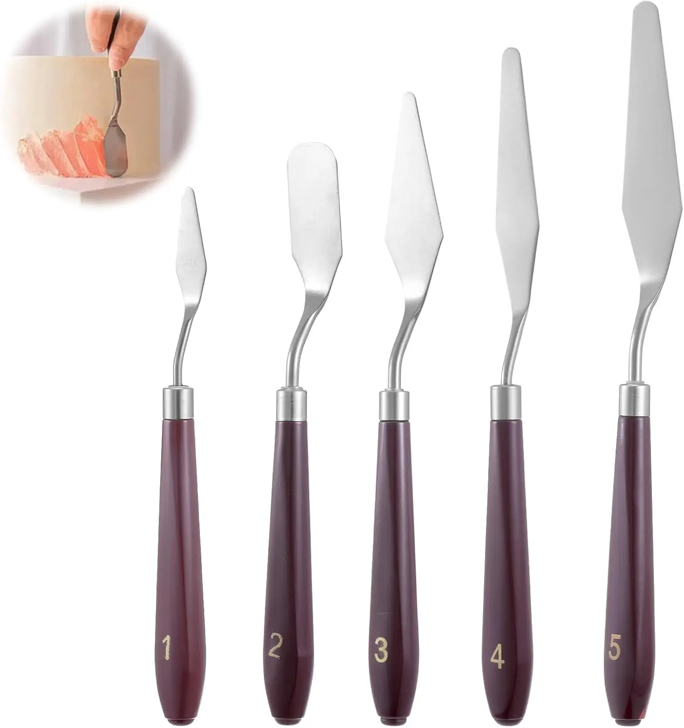 5 Pcs Stainless Steel Cake Palette Knife Offset Spatula Baking Pastry Tool for Cakes Fondant Chocolate