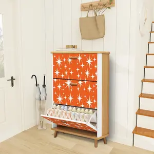 Atomic Starbursts Mid Century Modern Orange Retro Shoe Cabinet