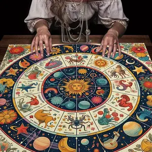 Tarot Card Tablecloth, Altar Cloth, Zodiac Wheel Astrology Map, Sun and Moon Magic Oracle Card Mat, Home Decor, Spiritual Ritual, Mystical Design, Celestial, Bedroom, Living Room