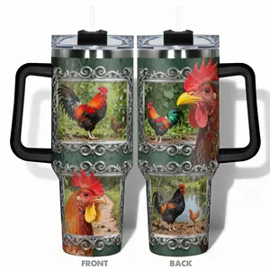 1pc Stainless Steel Cup Insulated Mug 40oz/30oz/22oz/20oz/14oz Water Bottle,Funny Design With Vibrant Rooster Double-layer insulation Leakproof Large Capacity, Needed for Gym, Hiking, Travel Ideal Birthday Christmas Gift Hall