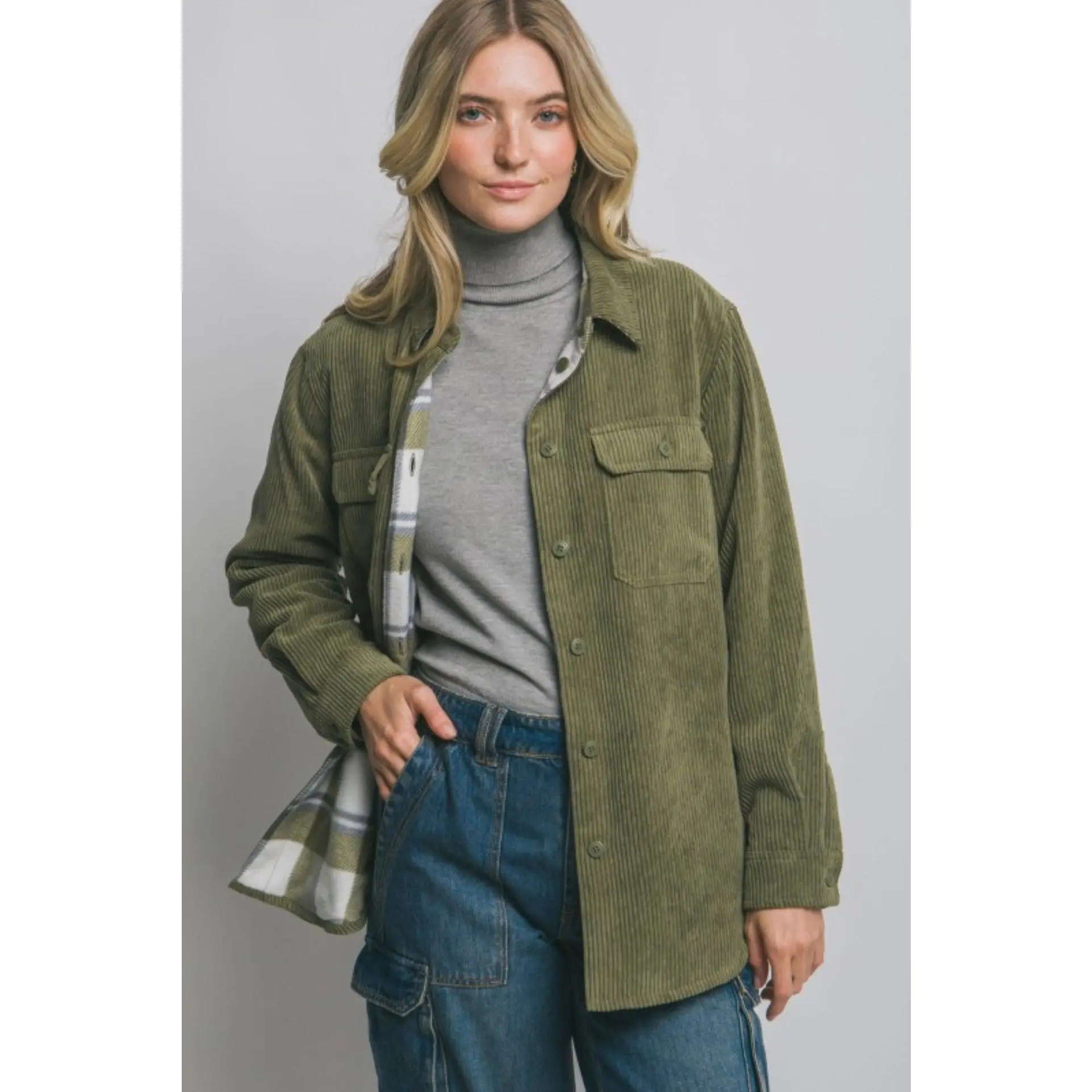 Corduroy Double Sided Reversible Jacket (Olive)