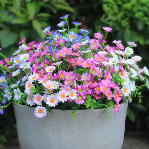 Artificial Flowers for Outdoors Colorful Daisy 8 Bundles Faux Plant Outdoor Spring Summer Decor Lifelike Artificial Flower Realistic Fake Plants Outside for Planters Front Porch Backyard Decor (8 Bundles 4 Colors)