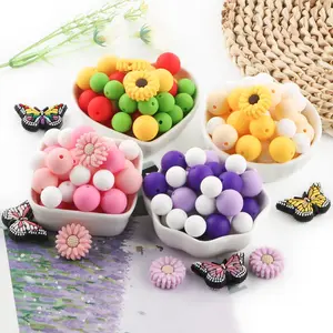 Silicone Beads Kit, 44pcs/set Butterfly Flower Design Beads, DIY Jewelry Making Supplies for Bracelet Necklace Earrings Pendant, Bead Assortment