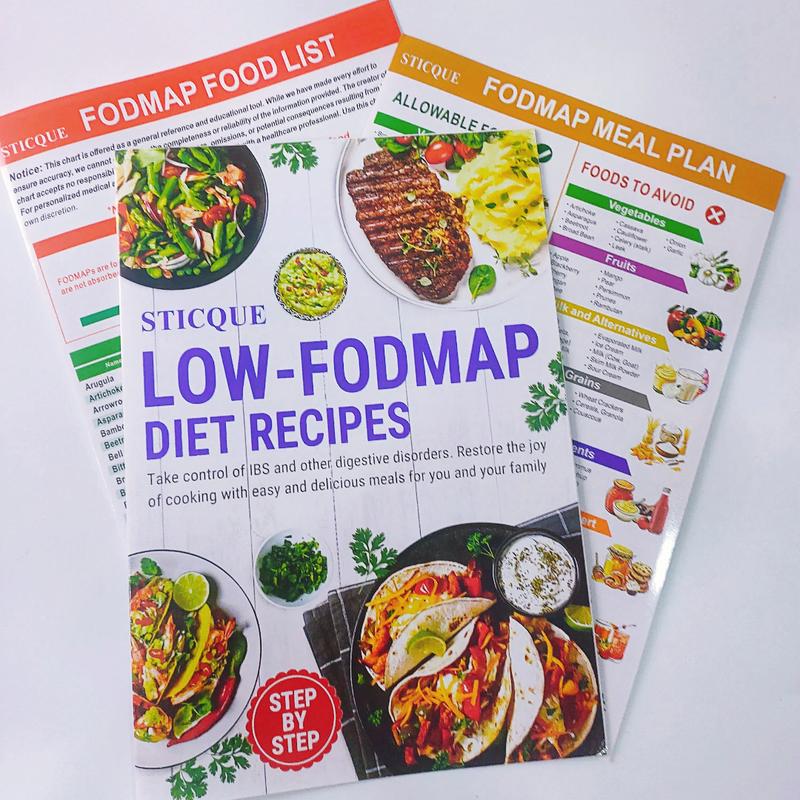 Low FODMAP Food List Chart & Meal Plan, Bloating – Laminated Diet Guide w/Serving Size, Net Carbs, Calories, Fiber – Elimination Diet Recipes for Beginners