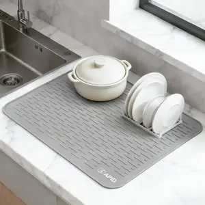 SAPID Silicone Dish Drying Mat: Extra Large 21 x 18 Inch for Dish Drying Rack - Heat Resistant Mat for Kitchen Counter - Easy Clean Dish Drainer Pad - Kitchen Gadgets / Home Essentials for Households