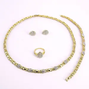 14K Gold Plated 4 Piece Set Necklace Bracelet Ring Earrings Sparkling Design Jewelry Set for Women Timeless Elegance