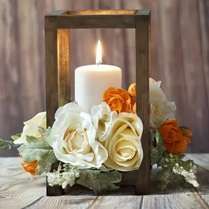 [Rustic Wooden Candle Holder] Wooden Rustic Candle Holder - Rustic Wedding Lantern Centerpiece for Table Decoration, Farmhouse Decor, Country Barn Wedding Gift, No Electricity Required Ornaments Brown