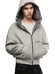 Y2k Retro Fashion Leopard Print Hoodie, Trendy Loose Zip-up Hoodie for Men, Street Style, Cool Hoodie, Casual Sweatshirt for Women