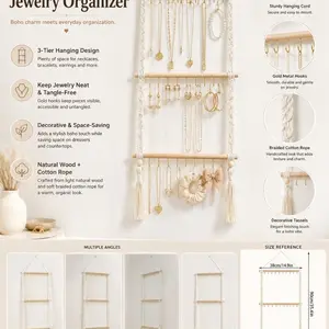Wall-mounted jewelry storage rack - 30-hook beaded jewelry hanging basket with tassel design, suitable for organizing necklaces, bracelets, earrings, hair bands and bows, over-the-door hanging jewelry storage rack, Organiser) (DM118)